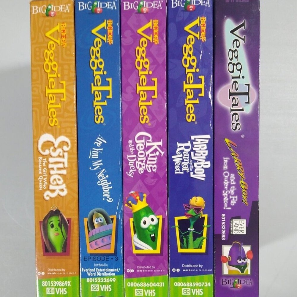 Lot of 5 VeggieTales ( VHS ) Cartoons Courage Selfishness Love Your Neighbor.